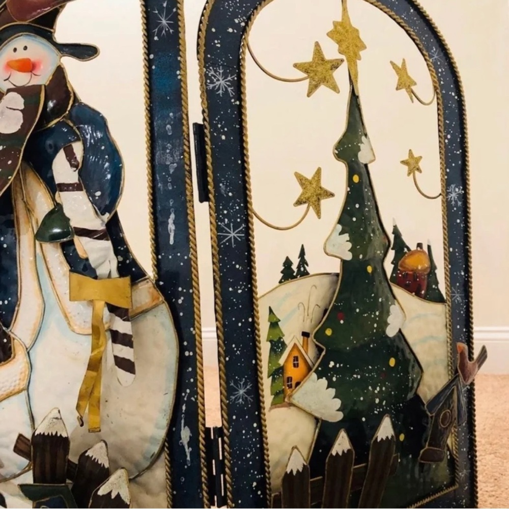 Vintage Metal Trifold Snow Family Streetlight Fireplace Screen Cover - Picture 4 of 6